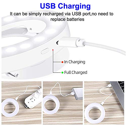 Ytaland (2020 Upgraded New) Selfie Ring Light, 3 Lighting Modes Rechargeable Clip on Selfie Fill Light, Adjustable Brightness Clip on Phone Camera Light for Makeup Video, for iPhone, Android (White)