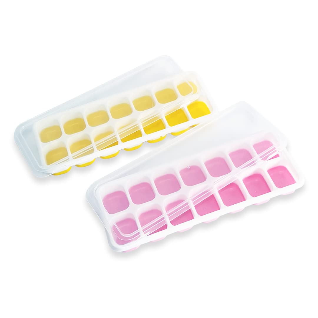 MAWANS 2 pcs Ice Cube Tray 25x9x3cms Silicone Easy-Release, Flexible Ice Cube Moulds BPA Free, Durable, Dishwasher Safe (Yellow/Pink)
