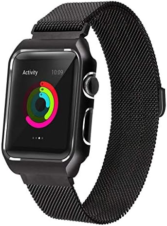 LKEITY Compatible for Apple Watch Band 40mm Series 4 Milanese Loop Stainless Steel Magnetic Band with Metal Case for iWatch Replacement Strap Black