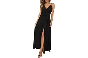 Newshows Women's Summer V Neck Spaghetti Strap Sleeveless Casual Split Long Maxi Dress