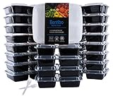 Bentibo 20 Piece 3 Compartment Meal Prep Food Storage Containers with Lids Divided Bento Lunch Boxes, Portion Control, Dishwasher/Microwave Safe Cover Plates, 20 Sporks, 36 oz. (Kitchen)
