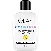Olay Face Moisturizer, Complete with Sunscreen SPF 15, Daily Facial Lotion for Normal Skin, Lightweight Hydrating Broad Spectrum Sun Protection - Vitamin C, E, and Niacinamide - 6 Oz 2 Pack