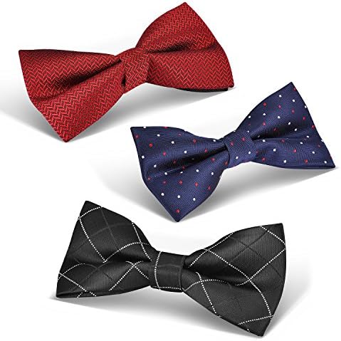 WEBO 3pc L 4.7",W 2.3" Mixed Design Adjustable Pre-Tied Mens Neck Tie Bowtie Sets
