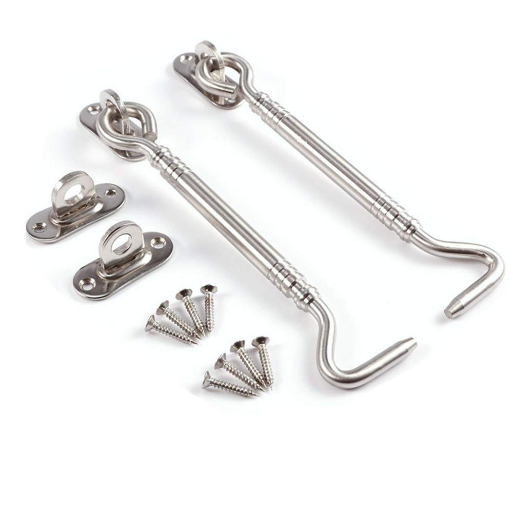 byou Cabin Hook, Hook and Eye Stainless Steel Holder Multi-Purpose for Shed Gate Garage Door Windows Cabin 6inch 2pack