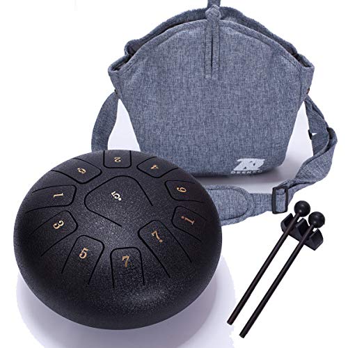 Steel Drum Tank Drum Standard 11 Key 11 Notes 10 Inch Percussion Instrument with Drum Mallets and Carry Bag (10 inch, Hammer Black)