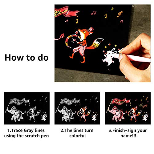 Scratch Art Paper, Rainbow Night View Scratchboard Pads for Adults and Kids, Mini Envelope Postcard Art & Crafts Set: 12 Sheets Scratch Cards & Scratch Drawing Pen, Clean Brush 7.9"x5.5" (Dreamtopia)