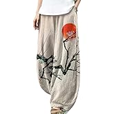 Women's Pants Casual Floral Print Wide Leg Relax Fit Ankle Length Lantern Trousers