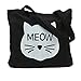 Cotton Canvas Shoulder Tote Bag Handbag Casual Travel Beach Bag Heavy Duty Grocery Shopping Bag (Black Cute Cat, No Closure)
