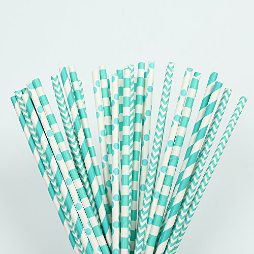 ZOOYOO Paper Straw 100pc For Parties,Birthdays,Weddings,Baby Showers And Celebrations (Turquoise)