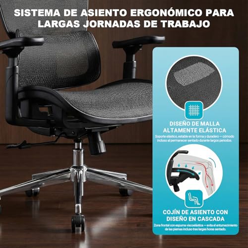MELOKEA Office Chair, 200 kg, Ergonomic Test Winner, Adjustable Lumbar Support 9P, Armrest 4D + Magic, Office Chair EN12520