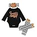 GRNSHTS Baby Girls Boys 3Pcs Halloween Sequins Romper Set Romper + Headband + Leg Warmer (60 / 0-3 Months, Black)