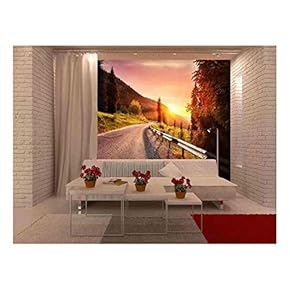 Road in The Mountains at Sunset in Kazakhstan - Removable Wall Mural | Self-Adhesive Large Wallpaper - 66x96 inches