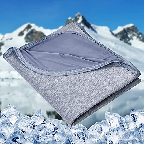 HOMFINE Cooling Blanket for Adults Summer - Japanese Cooling Fibre Q-Max>0.45, Double Sided Cooling Blanket for Bed Sofa Travel Blue 200 x 220 cm