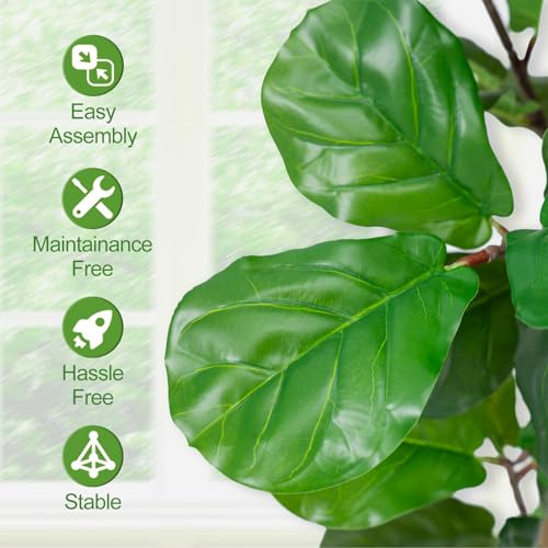 Keeplush Artificial Fiddle Leaf Fig Tree 6ft Faux Fiddle Leaf Fig Tree with White Tall Pot