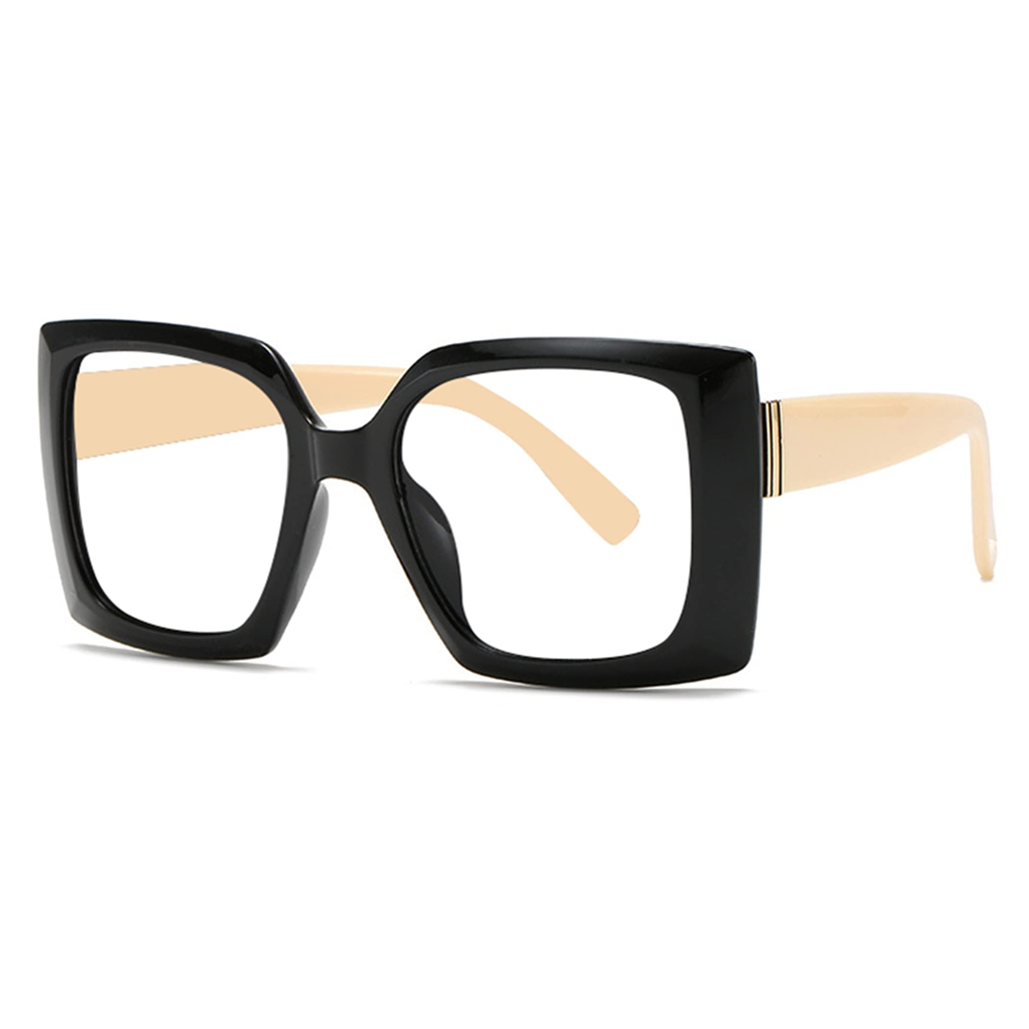 Photo 1 of bullabulling Retro Square Blue Light Blocking Reading Glasses For Women Men Oversized Anti Anti Glare UV Eyewear… (black/white, 3.0)
