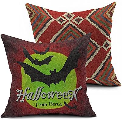 Burgundy Kilim Pattern Geometric Pillow Case Tribal Throw Pillow Covers 16" 18" 20" 22" 24",2 Side Printing Bats Decorative Halloween Pillow Cover