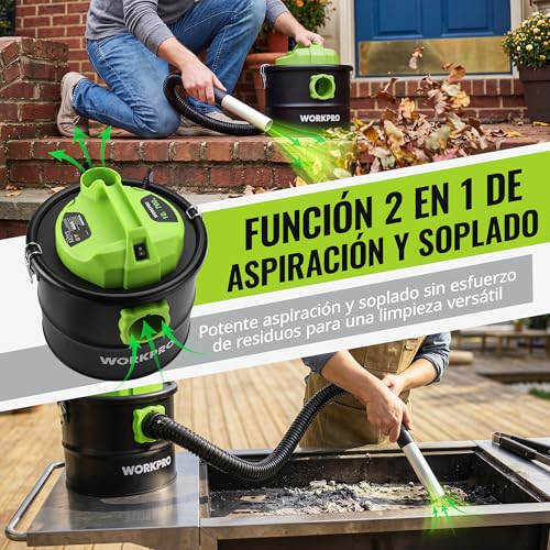 WORKPRO Aspirador de Cenizas 10L 700W con Función Soplado | Aspiracenizas para Chimeneas, Estufas y Barbacoas, Depósito Metálico, Filtro F9 Lavable, 16 kPa, Tubo Metálico