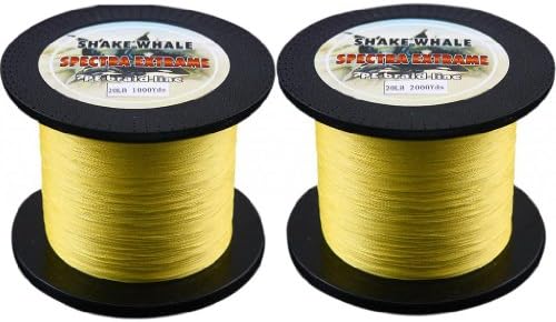 Shake Whale 100-Percent PE Good Quality Briad Fishing Line 20LB 3000Yards Yellow 1Pcs 1000Y and 2000Y