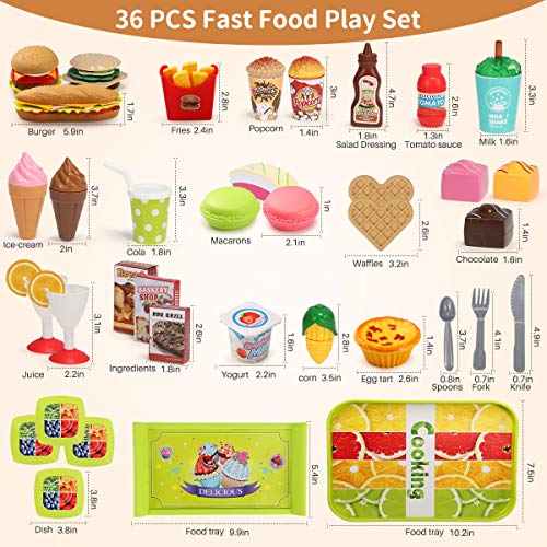 GeyiieTOYS 36 Stück Spiellebensmittel Kinderküche Lebensmittel Essen Spielen Set, DIY Hamburger, Schneiden Obst… – Bild 7