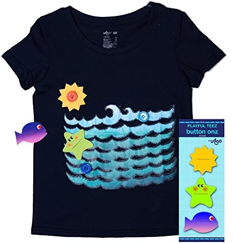 Udoo Planet Big Boys Girls Navy Ocean Buttons Playful T-Shirt 7/8