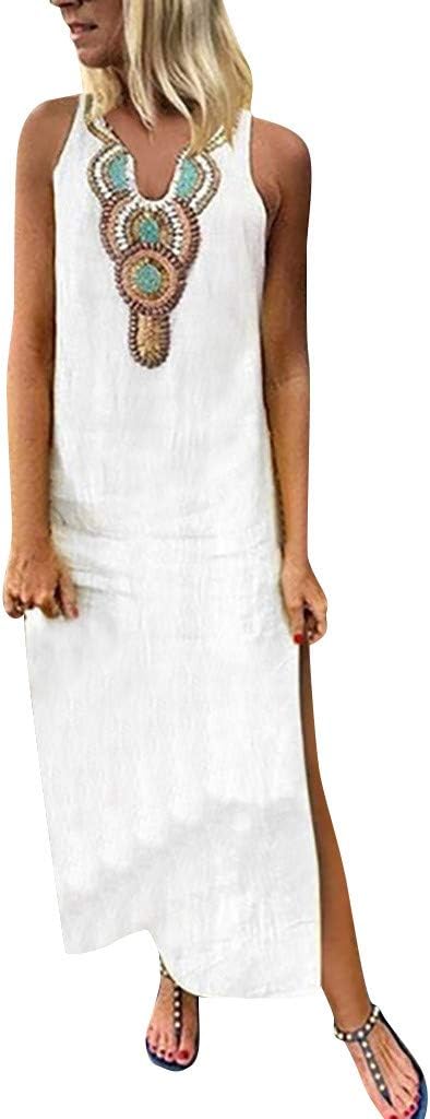 Summer Plain Dress, Women's Casual Short Sleeves Long Sleeves Crewneck Side Split Loose Maxi Dress