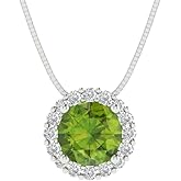 Clara Pucci 14K White Gold Plated Solitaire 18" Box-Chain Necklace - Sterling Silver 1.16ct Round Cut Peridot Pendant