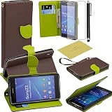 Sony Xperia Z3 Case, Fulland Wallet Card Holder PU Leather Pouch Flip Leaf Style Case Cover with Stand for Sony Xperia Z3 Plus Stylus Pen and Screen Protector -Coffee