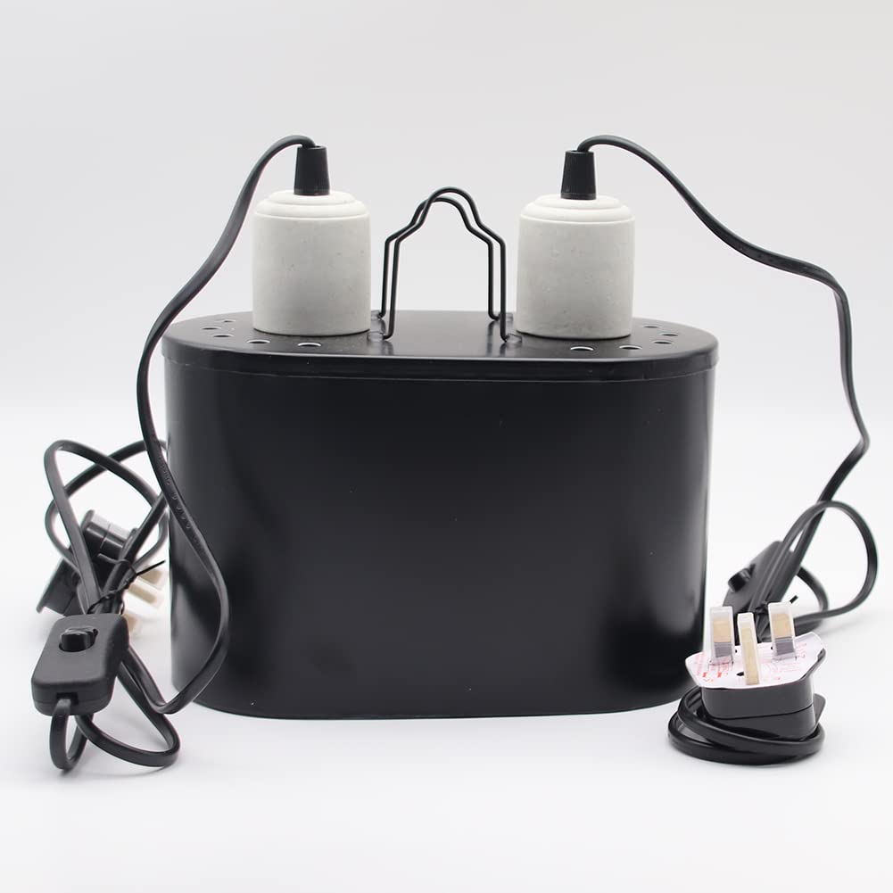 Reptile Lamp Double Lampshade, UVA UVB Reptile Heating Lamp Kit Double Shade with Separate Switch Heating Cover for Bearded Dragon, Lizard, Tortoise, Snake