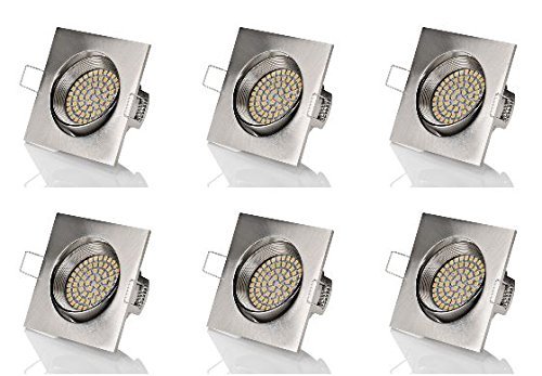 Sweet-led set 6 x flache Einbaustrahler LED, 230V, 3,5W ultra flach Schwenkbar, Eckig, Chrom gebürstet, Warmweiß