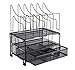 EasyPAG Mesh Desk Organizer Stacking Double Trays with Sliding Drawer 5 Upright Sections Holder,Black