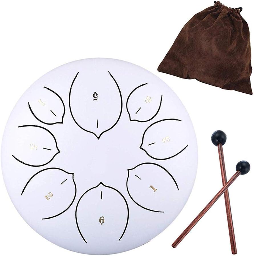 Steel Tongue Drum,LianLe Steel Tongue Drum 8 Notes 6-8 Inches Mini Tongue Drum White/Black/Red Handpan Drum with Padded Travel Bag,Book,Mallets,Finger Picks