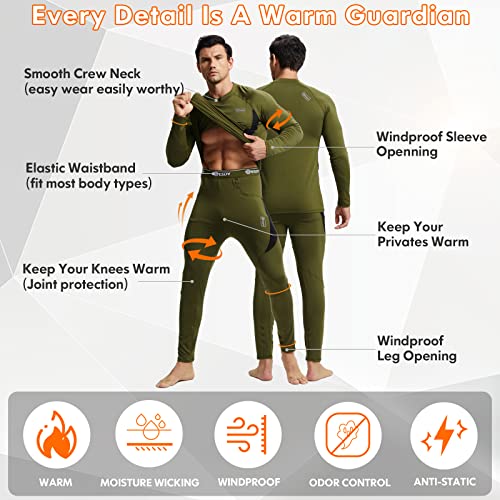 Thermal Underwear for Men, Fleece Lined Base Layer Top & Bottom Set