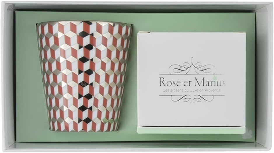 Rose et Marius Scented Candle Tometo Rouge Motif Platine with Menthe Fraiche / Reusable Red Pattern Tumbler with Real Platinum and Fresh Mint Scented Candle - 200g