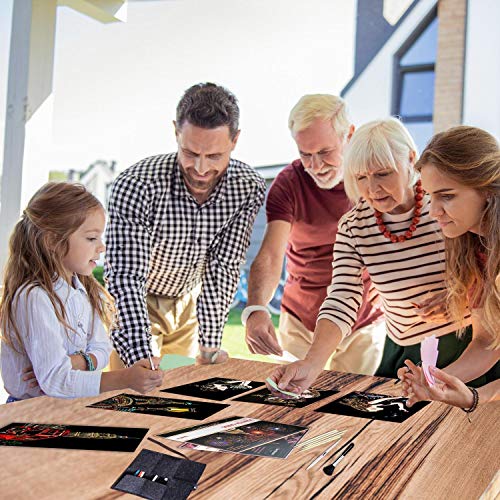 Scratch Paper Rainbow Scratch Art Paper Scratch Arts and Crafts for Adults and Kids DIY Art Craft Night View Painting Kits with 8 Sheets Scratch Cards & Scratch Drawing Pen (Girl&Street Corner)