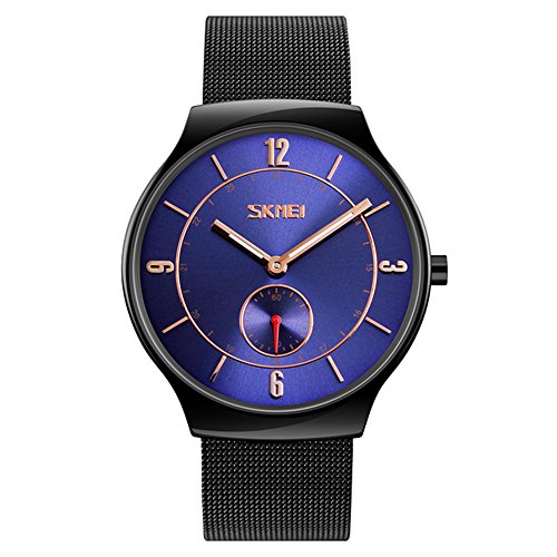 Mens thin watches steel band quartz analog waterproof d…