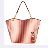 Tobey New Fashion Stripe Design Women Street Snap Candid Tote Single Shoulder Canvas Bag Handbag Three Colors Available Red Blue Black (Red)