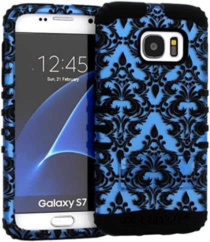 Galaxy S7 Case, Hybrid Heavy Duty Rugged Armor Kickstand Shock Proof Impact Resistant Grip Cover for Samsung Galaxy S7 (Blue Damask / Black)