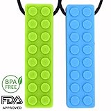 Chew Brick Sensory Chew Necklace by CAMOK - Chewelry Silicone for Kids, Boys, Girls - Chewable Jewelry for Autism, ADHD, Oral Motor, Biting and Teething - 2 Pack (Green and Blue)