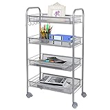 Lifewit Mesh Rolling Storage Cart with 4 Baskets and Hooks, Kitchen and Bathroom Organization Shelf