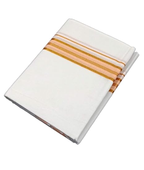 Traditional Pure White Cotton Double Dhoti,Lunge For Men. With Attractive Light Caramel Color Boarder.