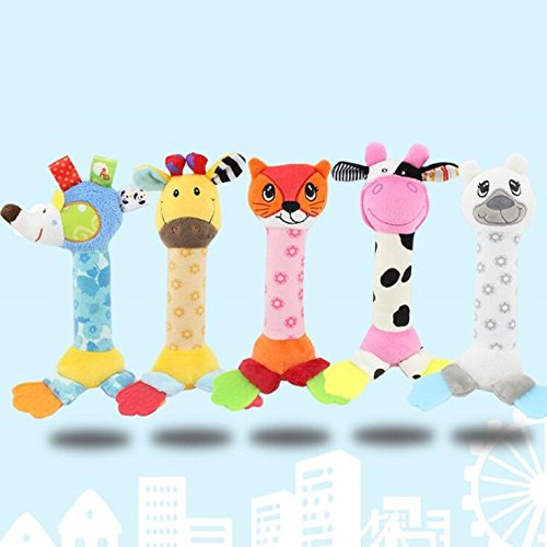 Easyflower Kids Loved Toys Gift Cartoon Animal Plush Hand Rattles Baby Cow Bells Kids Toy(Colorful)