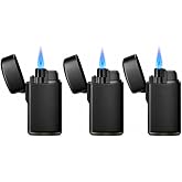 3 Pack Windproof Jet Torch Lighter Refillable Butane Gas Pocket Flip Top Lighter, Blue Flame Portable Lighter for Candle Camping (Gas Not Included)
