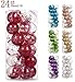 AMS 24ct Clear Christmas Ball Ornaments, 2.76''/70mm Shatterproof Hanging Xmas Balls Baubles Set for Christmas Tree with Stuffed Delicate Decorations for Wedding Christmas (Red)