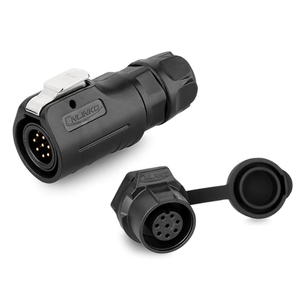 CNLINKO LP-12 Industrial Waterproof Connector IP68 Circular Connector Quick Plugging Aviation Connector PBT Plastic Shell Connector Fast Release Connector M12 2-8 Pin Threaded Socket (8 Pin)