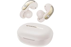 Monster Open Ear AC228 Wireless Headphones, Clip-On Earbuds, Adaptive Comfort, Immersive Audio, Bluetooth 6.0 Open Ear Earbuds with 30H Playtime, IPX5 Water Resistant for Sport, White