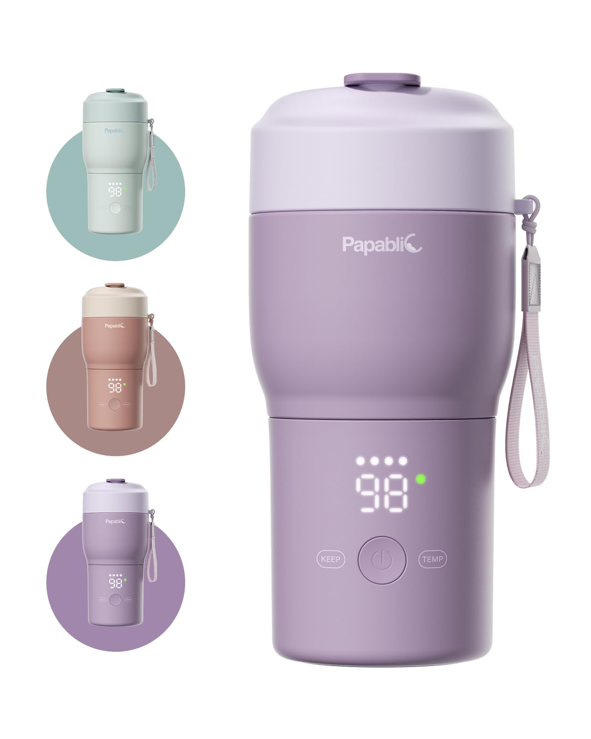 Photo 1 of Papablic Pro Portable Bottle Warmer for Travel – Fast Heating, Built-in Sterilizer, 30W Fast Charge, 5-Temp Control, Easy-Clean Wide Mouth, Baby Milk Warmer for Breastmilk & Formula, Lilac Purple