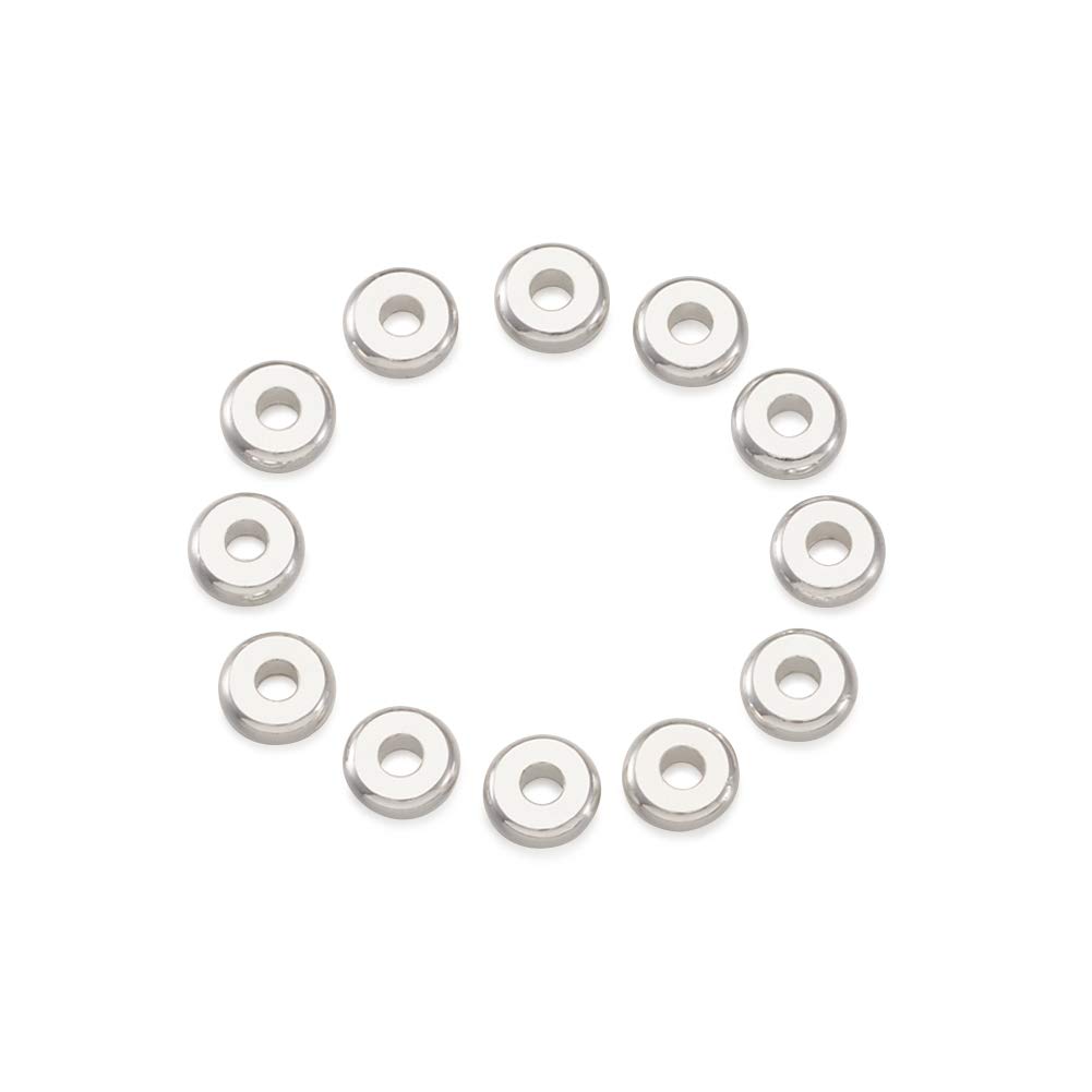PandaHall 20pcs Brass Flat Round Spacer Beads 5x2mm Silver Metal Stopper Beads for Necklace Bracelet Jewelry Making, Hole: 1mm