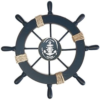 Rosenice Wooden Ship Wheel Nautical Boat Ship Wheel Wall Decor Dark Blue