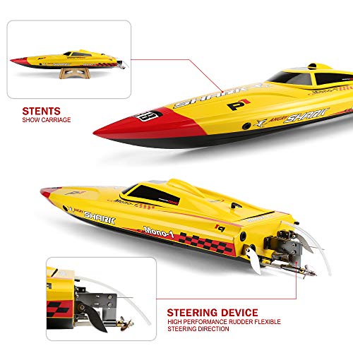 FUNTECH RC Boats PNP High Speed 80KM/H+ Electric Remote Control Boat [Yellow] - Freshwater - Pools Bathtubs Lake - Thumbnail 4