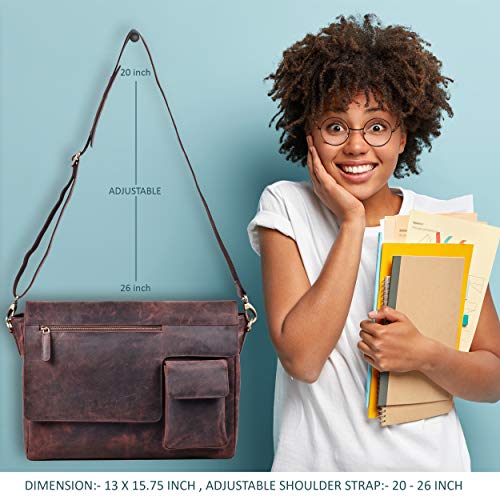 College Messenger Bag Real Leather Laptop Bag 16" Waxed Briefcase Large